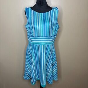 Dressbarn Blue Striped Crochet Knit Sleeveless Dress Women's Size 14